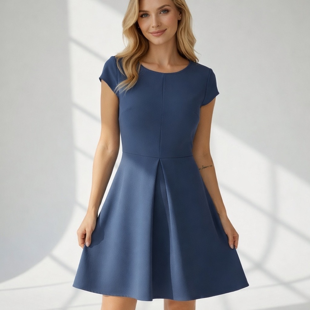 Everly Navy Blue Fit & Flare Mini Dress, Scoop Neck Cap Sleeve, Size Small